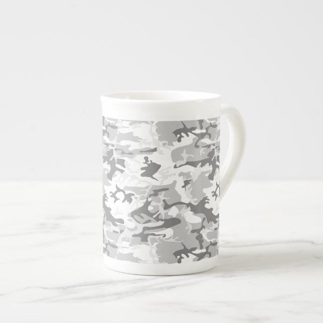 Caneca De Porcelana Camuflagem de Cinzas de inverno, Militar, Exército (Frente Esquerda)