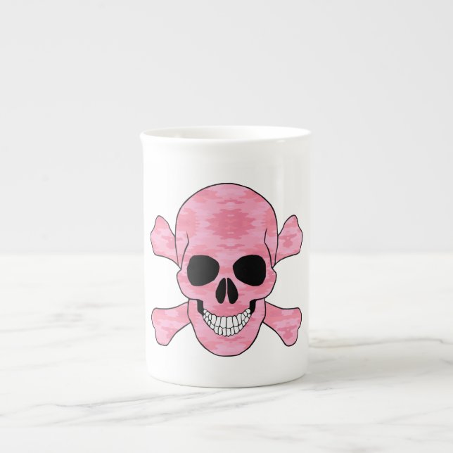 Caneca De Porcelana Camuflagem Rosa Crânio E Crossbones Mug (Frente)