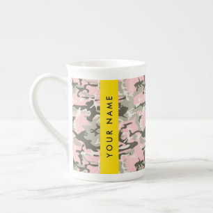 Caneca De Porcelana Camuflagem Rosa e Verde Personalize seu nome