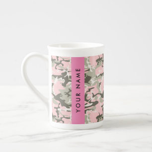 Caneca De Porcelana Camuflagem rosa e verde Seu nome personaliza