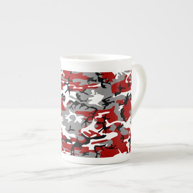 Caneca De Porcelana Camuflagem Vermelha e Cinza, Militar, Exército (Frente Esquerda)
