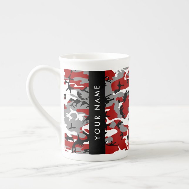 Caneca De Porcelana Camuflagem Vermelha e Cinza Seu nome Personaliza (Esquerda)