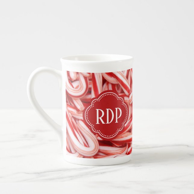 Caneca De Porcelana Candy Cane Custom Text Bone China Mug (Esquerda)
