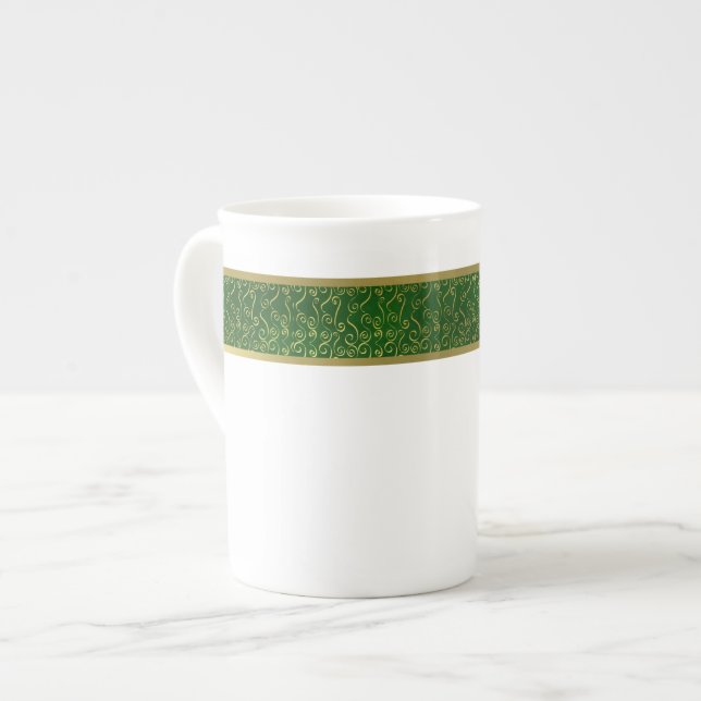 Caneca De Porcelana Canhão Elegante Verde e Dourado da China Óssea (Frente Esquerda)