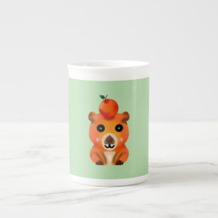Caneca De Porcelana Capivara Fofo e Felpudo com Laranja   Arte Kawaii 