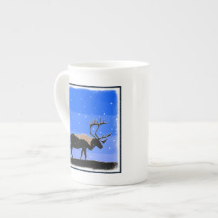 Caneca De Porcelana Caribu no inverno - arte original dos animais