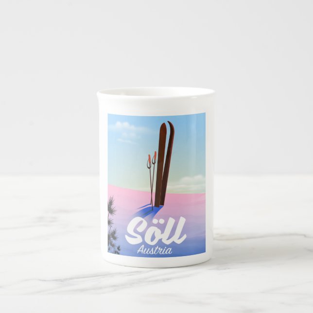 Caneca De Porcelana Cartaz de viagem de esqui Söll, Áustria (Frente)