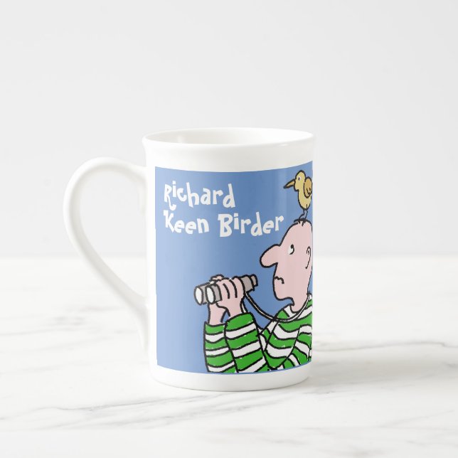 Caneca De Porcelana Cartoon Bird Watcher & Bird (Esquerda)