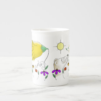 Caneca De Porcelana Cartoon Ferret & Flower