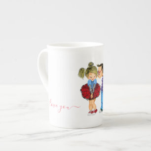 Caneca De Porcelana Casal Romântico - Amor - Eu Amo-Te - Beijo