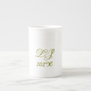 Caneca De Porcelana Casamento Moderno Elegante do LJ Monograma