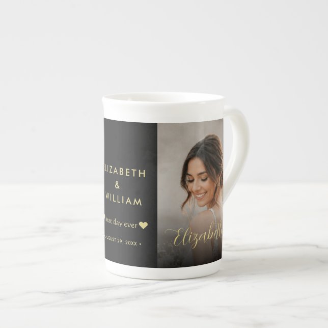 Caneca De Porcelana Casamento personalizado com bolinhas douradas e pr (Frente Esquerda)