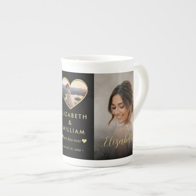 Caneca De Porcelana Casamento personalizado com bolinhas douradas e pr (Frente Esquerda)