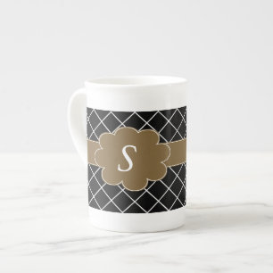 Caneca De Porcelana Castanho Negro Monograma