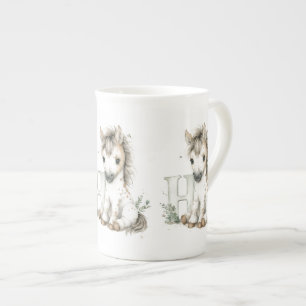 Caneca De Porcelana Cavalo alfabeto de animal de bebê em aquarela fofa