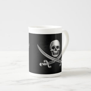 Caneca De Porcelana Caveira Silver e Espadas Cruzadas