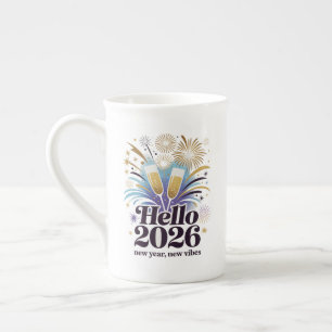 Caneca De Porcelana Celebração Olá 2026 – Design Brilhante Ano Novo