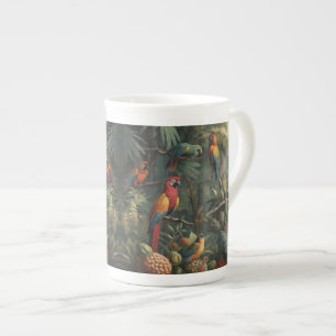Caneca De Porcelana Cena botânica dos papagaios e ananás