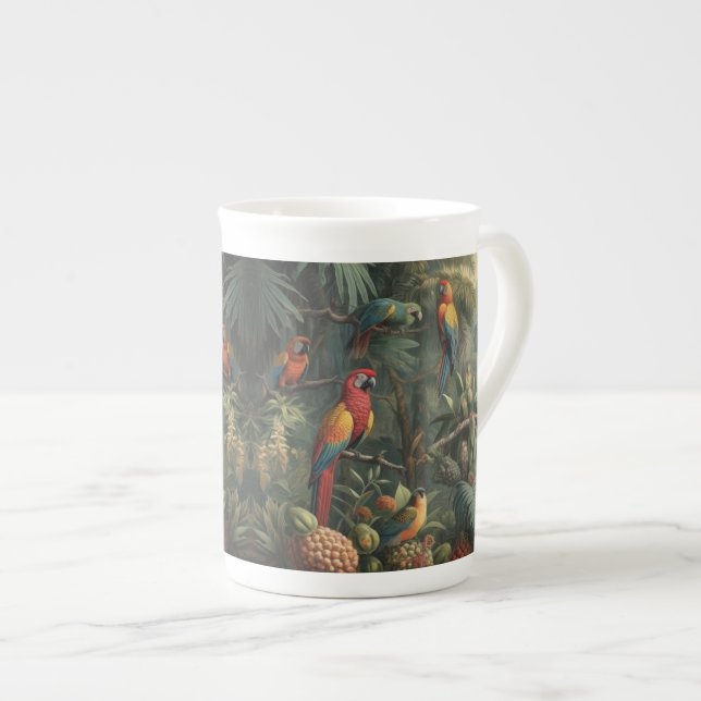 Caneca De Porcelana Cena botânica dos papagaios e ananás (Frente Esquerda)