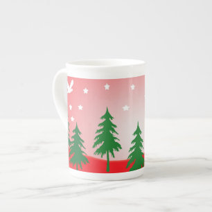 Caneca De Porcelana Cena de neve do Natal Vermelho