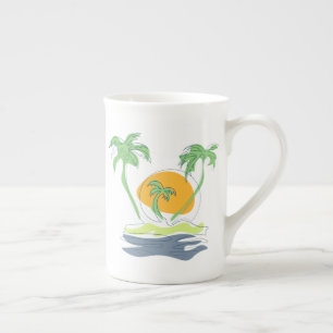 Caneca De Porcelana Cenário de praia de ilha tropical. Árvore de palme