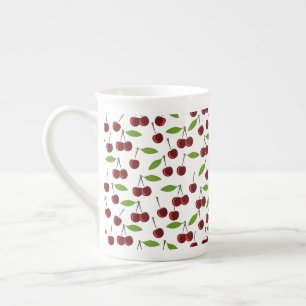 Caneca De Porcelana Cereja Vermelha, Padrão De Cerejas, Folhas, Fruta