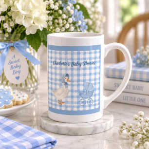 Caneca De Porcelana Chá de Bebê do Ganso Aquarela Azul Personalizado