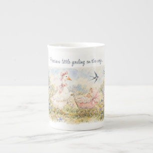 Caneca De Porcelana Chá de Bebê Rosa Mãe Gansa Carrinho de Bebê