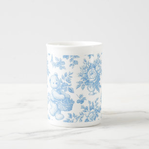 Caneca De Porcelana Chá de Bebê Urso Floral Toile Francês