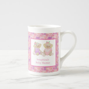 Caneca De Porcelana Chá de fraldas de festa do Urso Floral Rosa