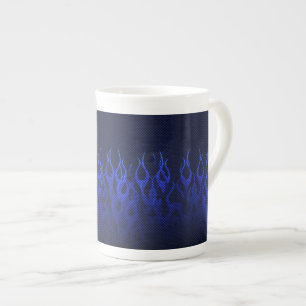 Caneca De Porcelana Chamas de Corrida Azul em Impressão de Fibra de C