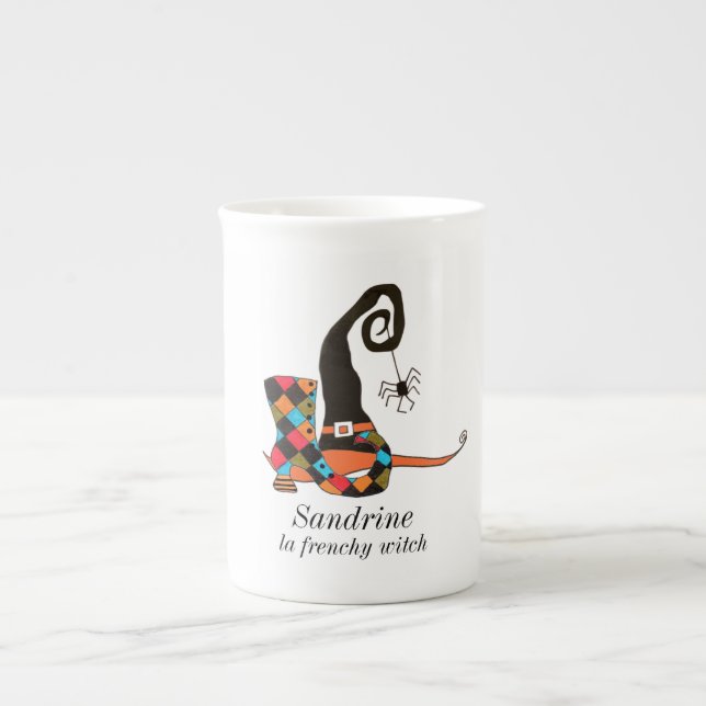 Caneca De Porcelana Chapéu e Boot de Bruxa Louca Personalizada (Frente)