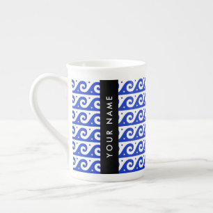 Caneca De Porcelana Chave Grega Meander, Chave Wave, Azul, Seu Nome