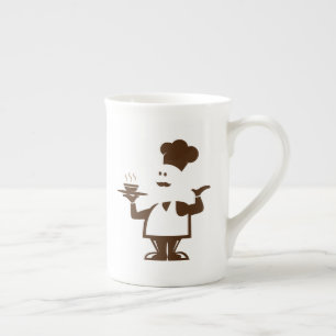 Caneca De Porcelana Chef segurando uma tigela de sopa