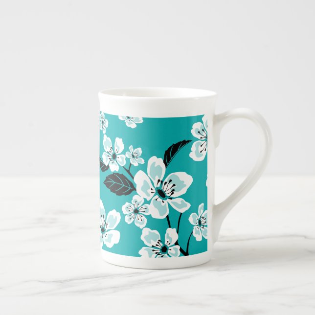 CANECA DE PORCELANA CHERRY BLOSSOM - SAKURA (TEAL) (Direita)