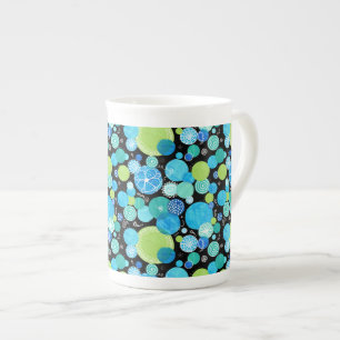 Caneca De Porcelana Chic Bone China Mug, Padrão de Luas Azuis Quirky