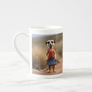 Caneca De Porcelana Chic e Na moda: Meerkat Girl in Skirt and Jaqueta