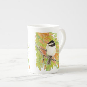 Caneca De Porcelana Chickadee do outono, natureza do pássaro, animais