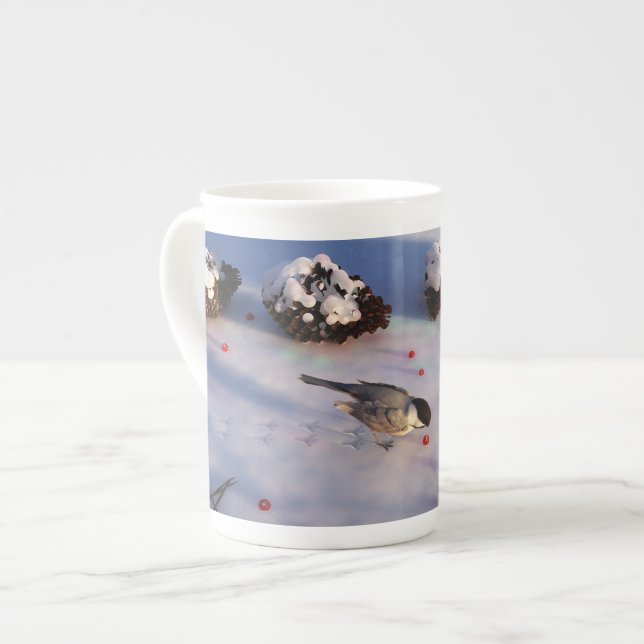 Caneca De Porcelana Chickadee Winter Mug (Frente Esquerda)