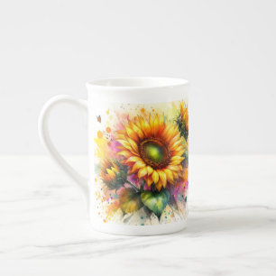 Caneca De Porcelana China Óssea - Girassóis