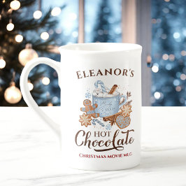 Caneca De Porcelana Chocolate Quente Nome Azul Osso China Caça Natal