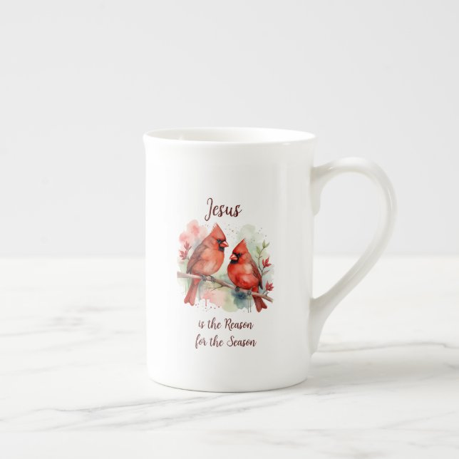 Caneca De Porcelana Christmas Red Cardinal Jesus Reason for Season (Direita)