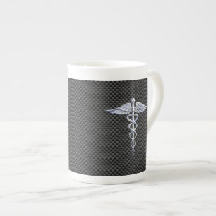 Caneca De Porcelana Chrome Caduceus Símbolo médico Fibra de Carbono Pr