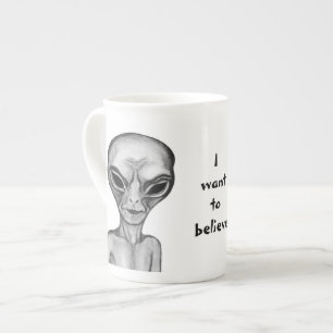 Caneca De Porcelana Cinza Alienígena, quero acreditar