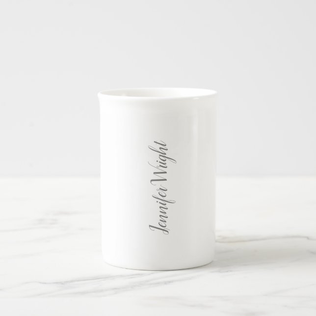 Caneca De Porcelana Cinza de letra profissional mínima branca (Frente)