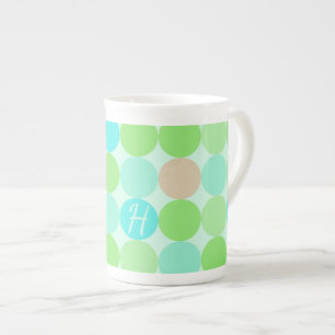 Caneca De Porcelana Círculos Monograma Azul Turquesa Verde e Laranja