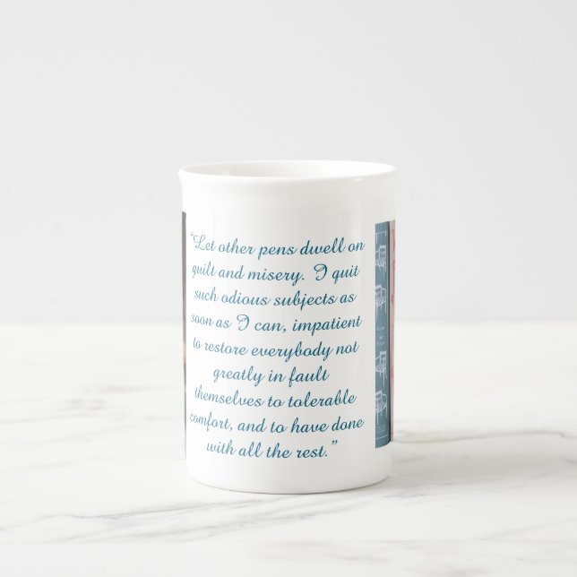 Caneca De Porcelana Citação de Jane Austen (Azul) (Frente)