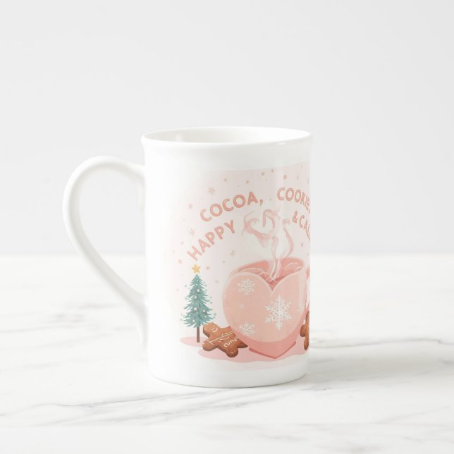 Caneca De Porcelana Cocoa, Cookies & Calm – Pastel Christmas CoT-Shirt (Esquerda)
