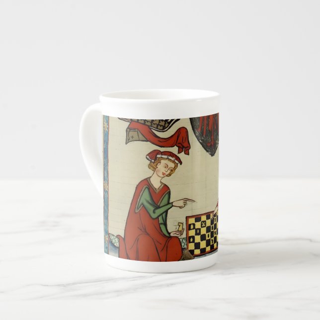 Caneca De Porcelana Codex Manesse Medieval Chess Players Bone Chin Mug (Frente Esquerda)