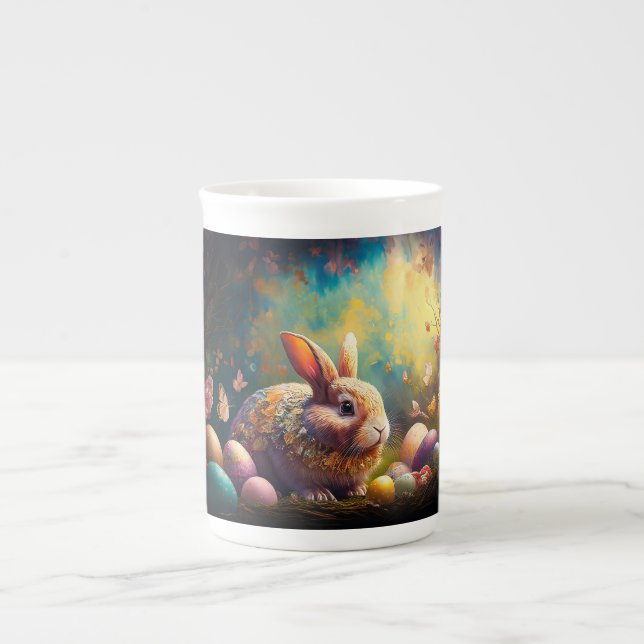 Caneca De Porcelana Coelhinho felz pascoa com ovos de Páscoa (Frente)